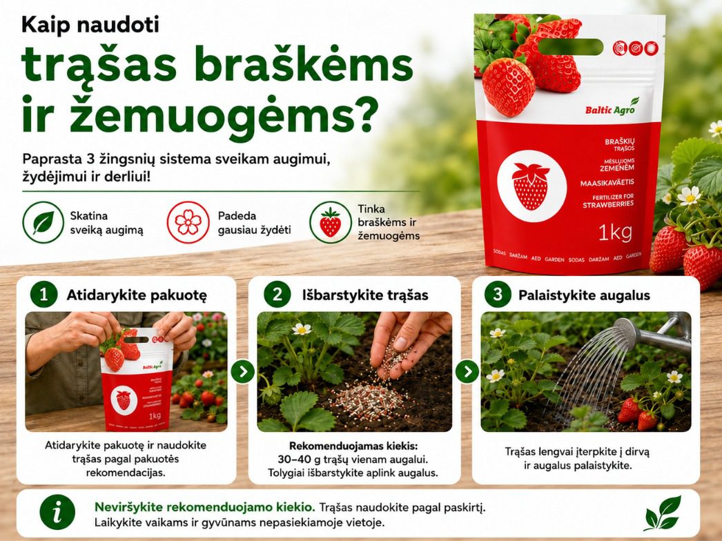 Granuliuotų trąšų braškėms ir žemuogėms naudojimo instrukcija
