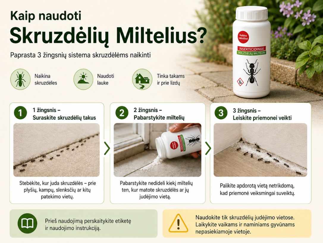 Skruzdėlių miltelių naudojimo instrukcija