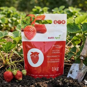 Trąšos braškėms ir žemuogėms, granuliuotos, 1 kg, lauko aplinkoje